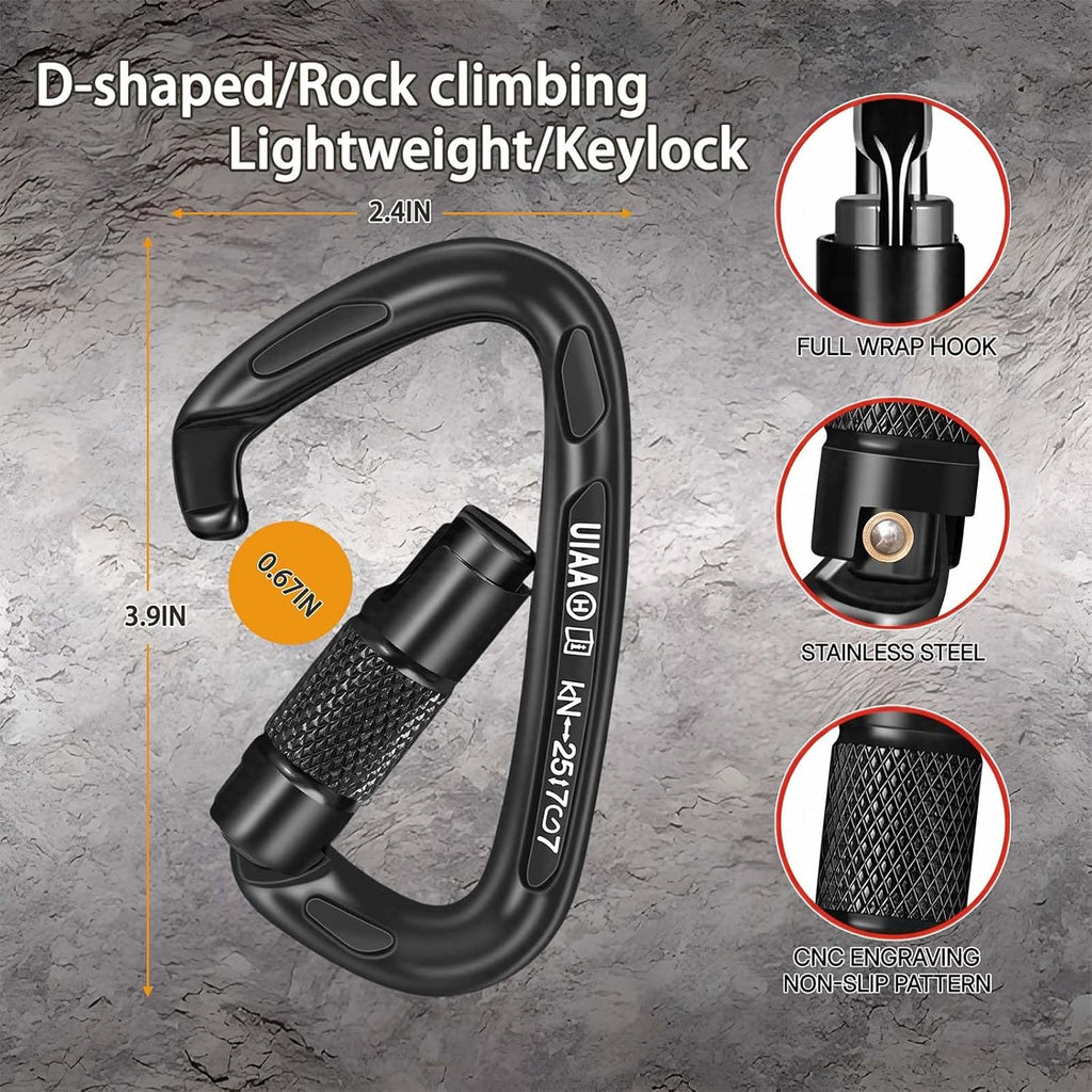 25KN Auto Locking Carabiner - UIAA Certified Heavy Duty Climbing Carabiners for Rock Climbing, Camping, Rappelling
