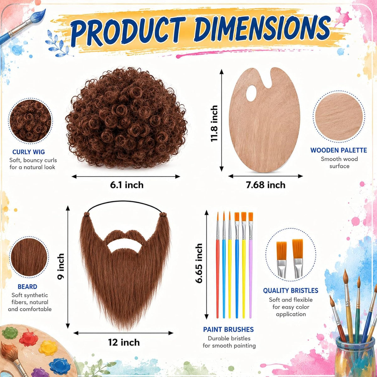 80s Painter Couple Costume Include Leaf Tutu,Headband,Garland,Curly Wig Beard and Painting Brushes Set for Adults