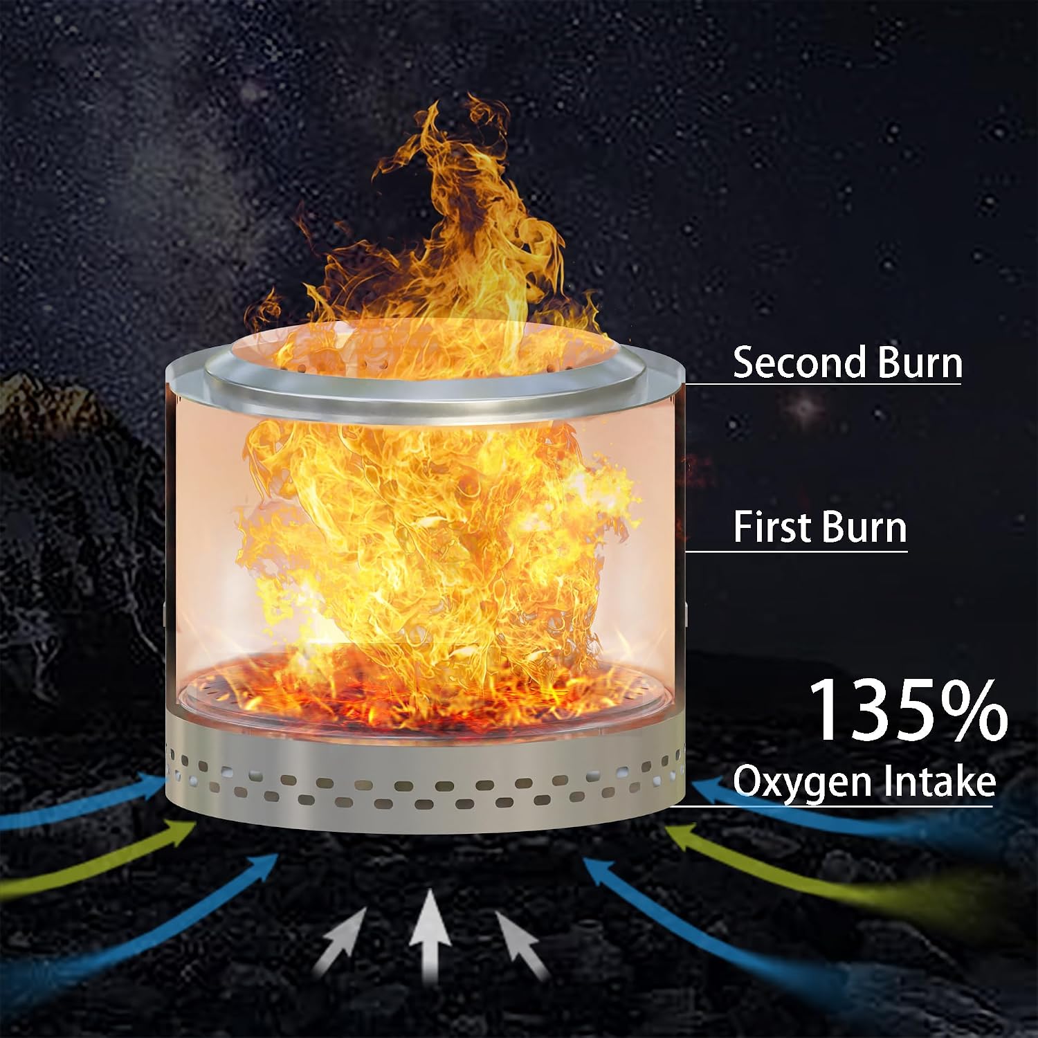 Smokeless Firepit Bonfire 20", Outside Wood Burning Metal Stove Stainless Steel Fire Pit with Carry Bag, Portable