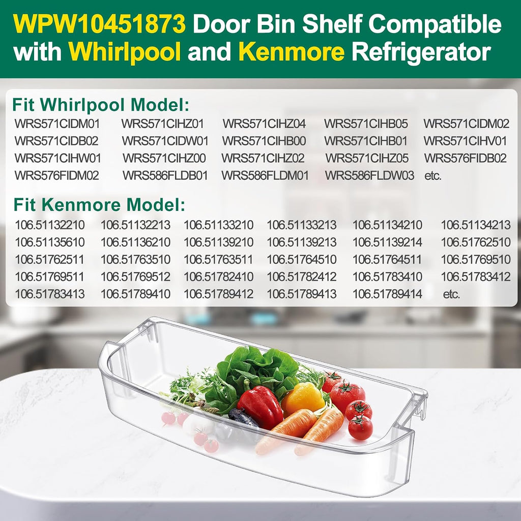 (2 PACK) UPGRADED WPW10451873 W10451873 Refrigerator Door Shelf Bin Replacement Compatible with Whirlpool Kenmore Refrigerator Door Bin WRS571CIHZ00, WRS571CIDM01, WRS571CIHZ01, WRS571CIHZ04