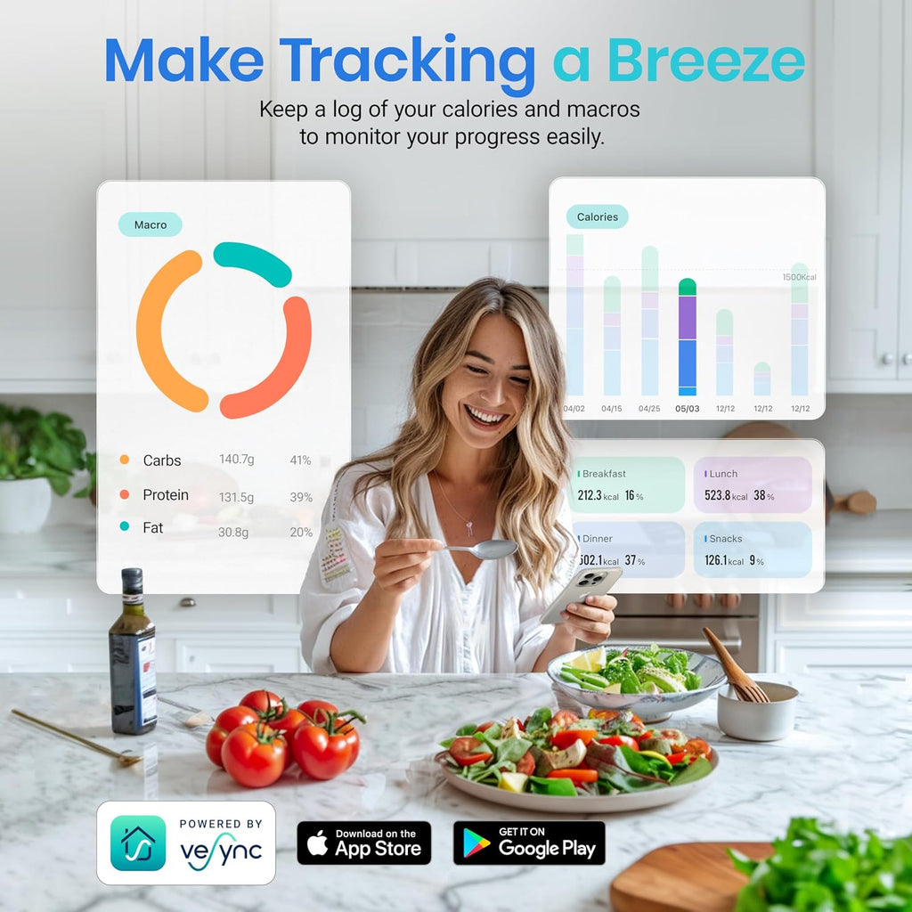 Food Kitchen Scale with Nutritional Calculator, Smart App, 11lb