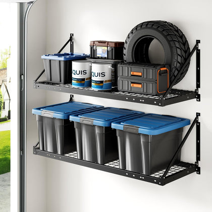 2-Pack 2x4ft Garage Wall Shelving - Heavy Duty Garage Storage Rack, 660lbs Load Capacity with Brace Guardrail