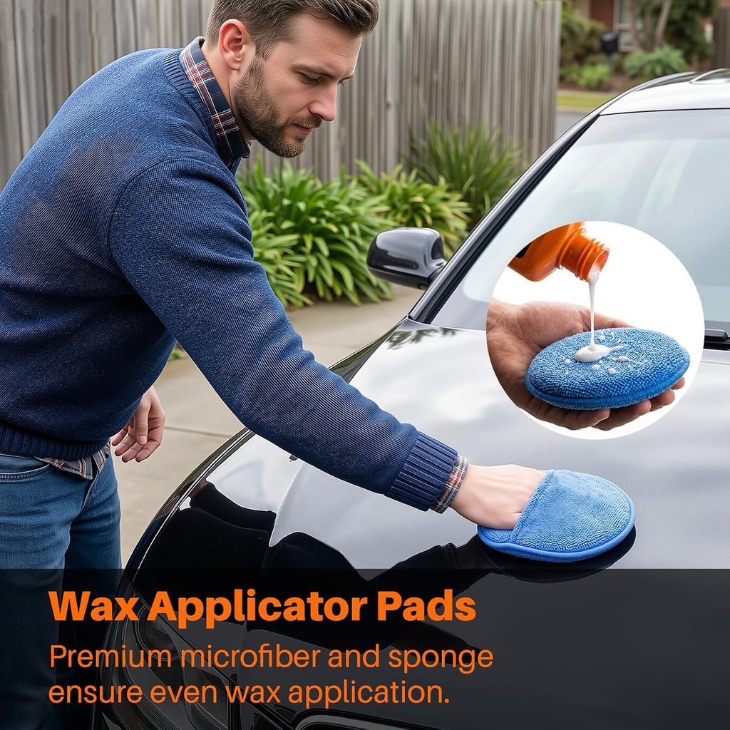 Microfiber Wax Applicator Pads, Car Wax Applicator with Finger Pocket, Buffing & Detail Polishing Foam Pads for Car