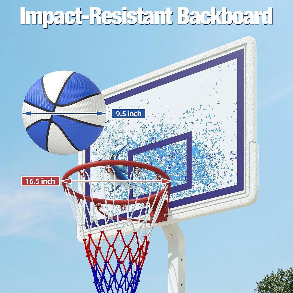 Pool Basketball Hoop with 32'' Shatterproof Backboard & 50L Base | 3-4FT Height Adjustable, Basketball Gaol for