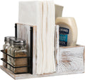 Rustic Whitewashed Wooden Kitchenware Organizer Napkin Utensil Spice Holders Table Seasoning Shakers Chalkboard Label