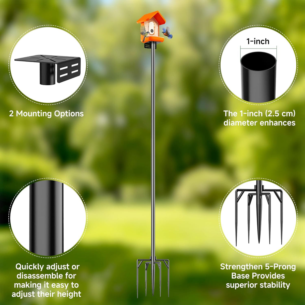 Bird House Pole Stand 79", Dia 1 Inch Smart Bird Feeder Pole for Camera Birdfeeder, Feeding Station for Outdoors