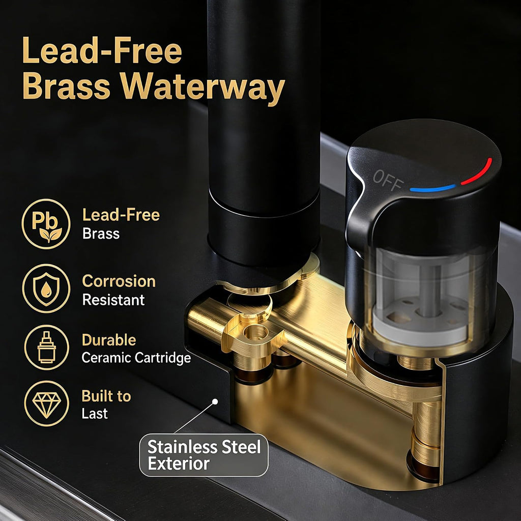 Kitchen Faucet with Pull Down Sprayer, Glass Rinser, Single Hole