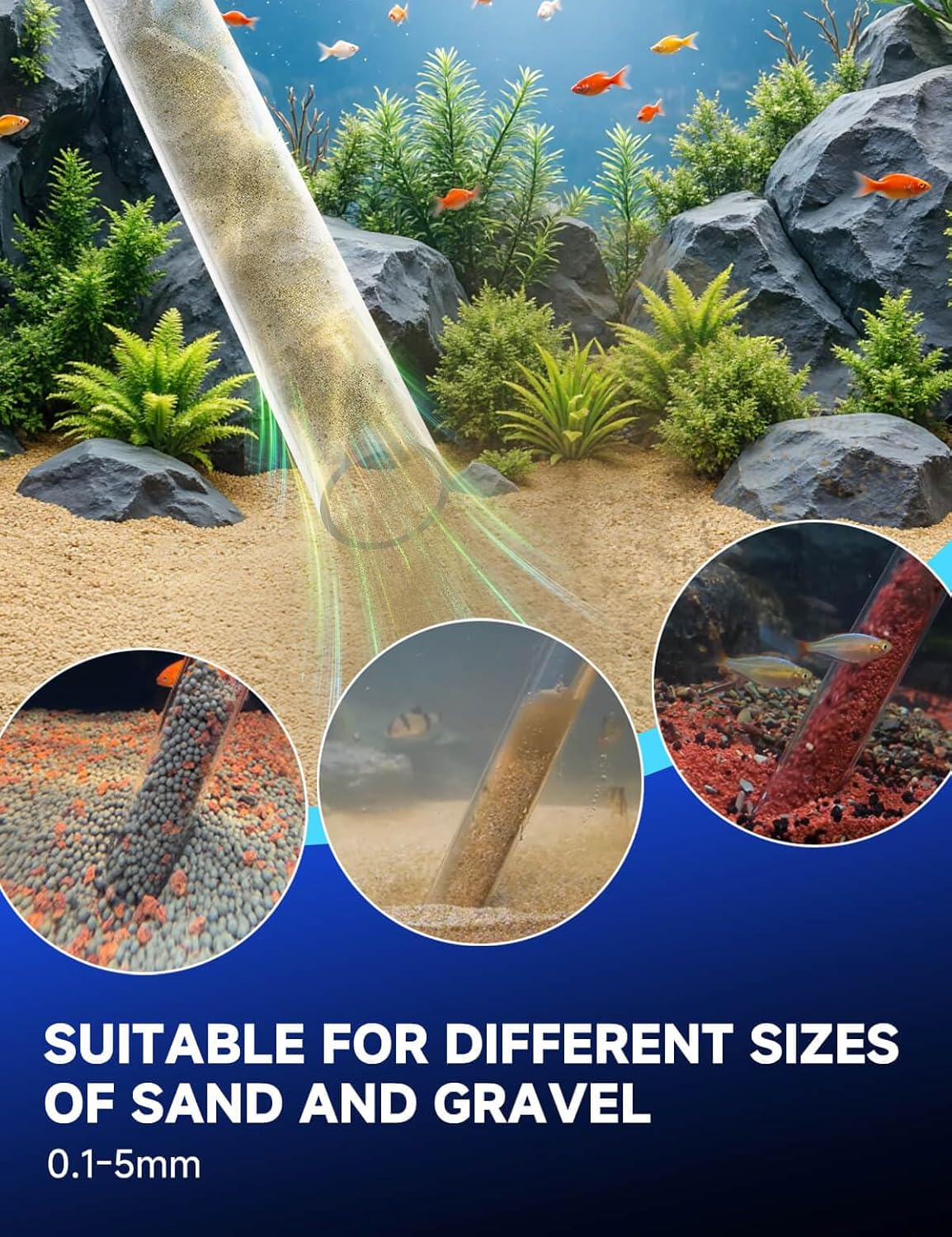 A Electric Aquarium Gravel Cleaner Kit with High Pressure Strong Suction, 6-in-1 Multifunction Fish Tank Vacuum