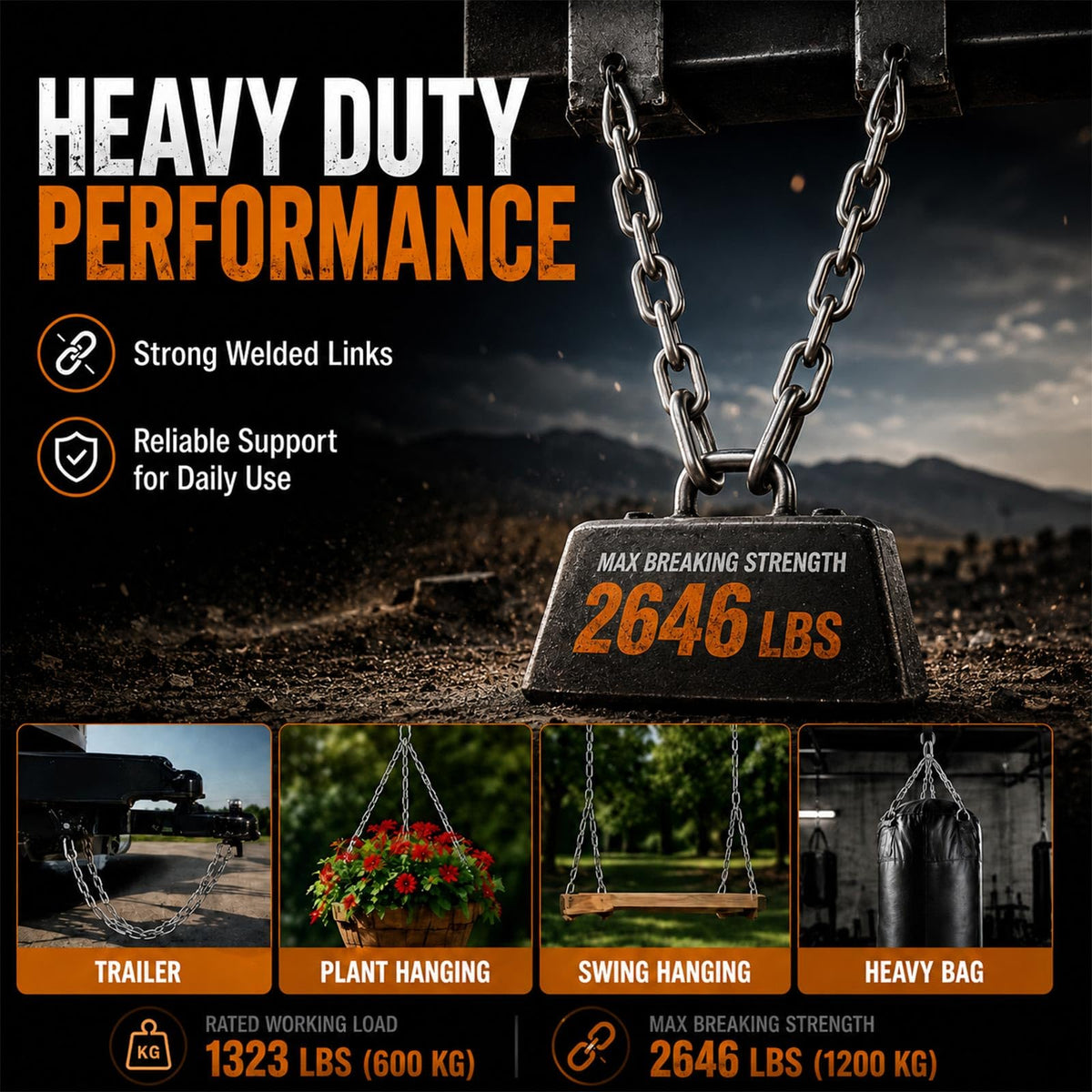 ElaraBerry 1/4 Inch x 25 ft 304 Stainless Steel Welded Link Chain