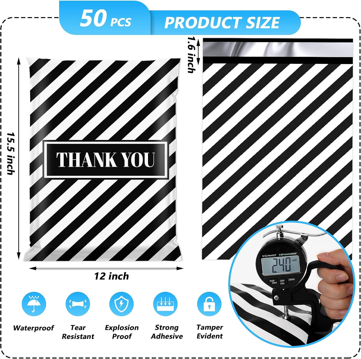 Thank You Poly Mailer 12x15.5 Inch 50 Pcs