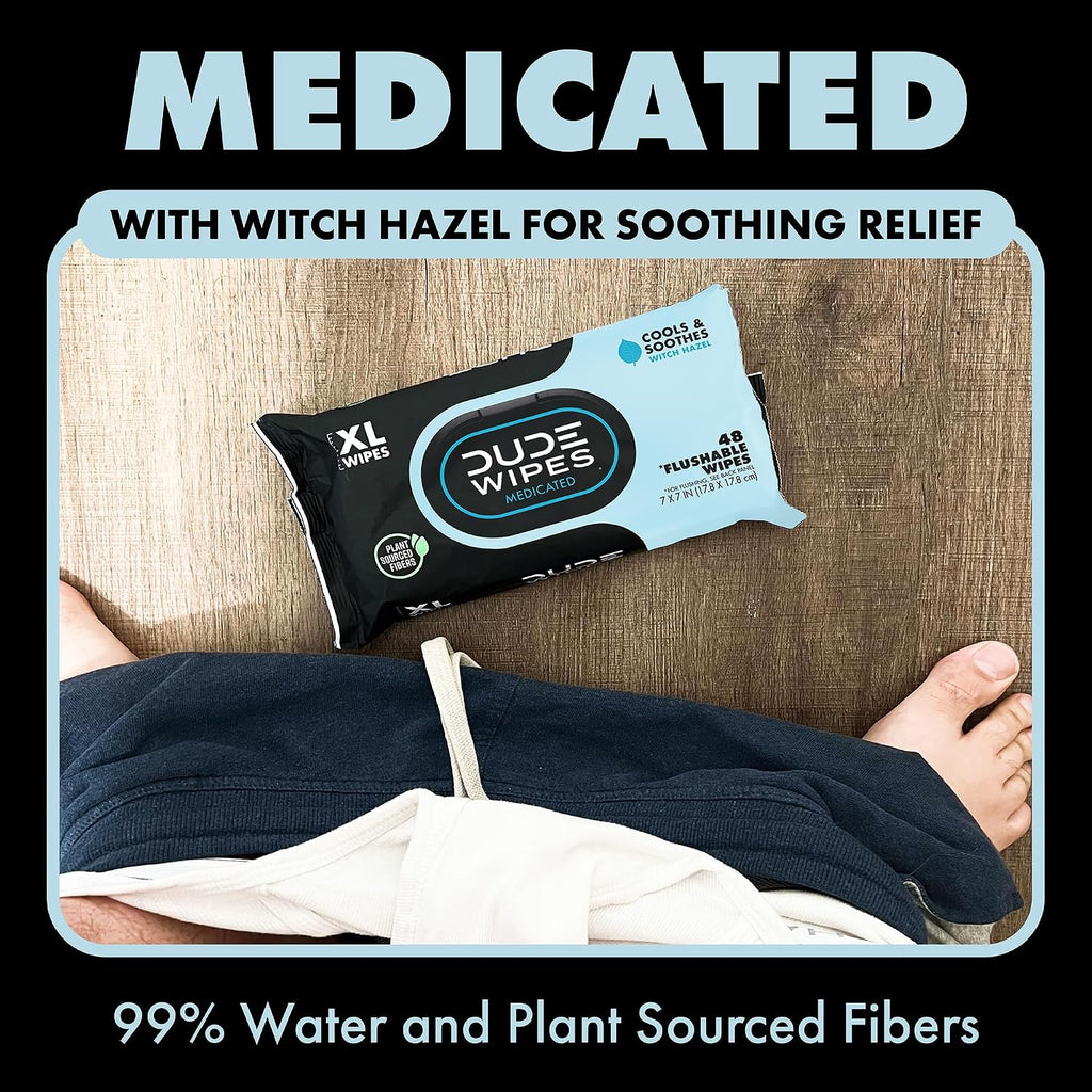 Medicated Hemorrhoid Flushable Wipes, Witch Hazel, 144 Count