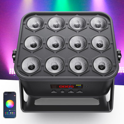 12x16W Wireless Par Light, Rechargeable RGBWA+UV Stage Lights | APP DIY Color, 8Hr Battery Powered, Remote/Sound