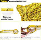Rope Harness Safety Lanyard 100FT, Vertical Lifeline Assembly | Grab Snap Hooks Shock Absorber, Fall Protection Tree