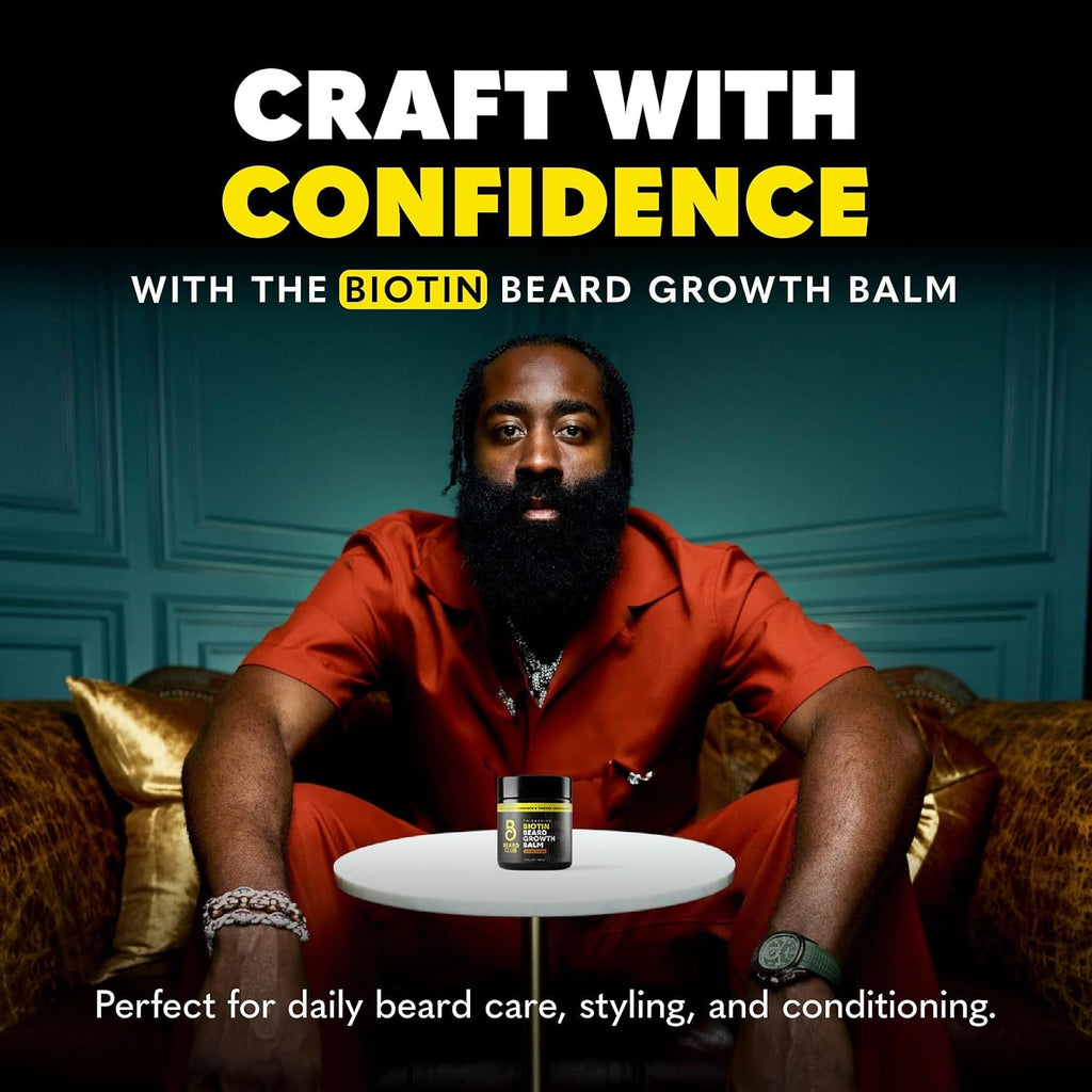 Biotin Beard Balm for Men - Beard Growth Shea Butter with Castor & Coconut Oil - Moisturizing, Hydrating and