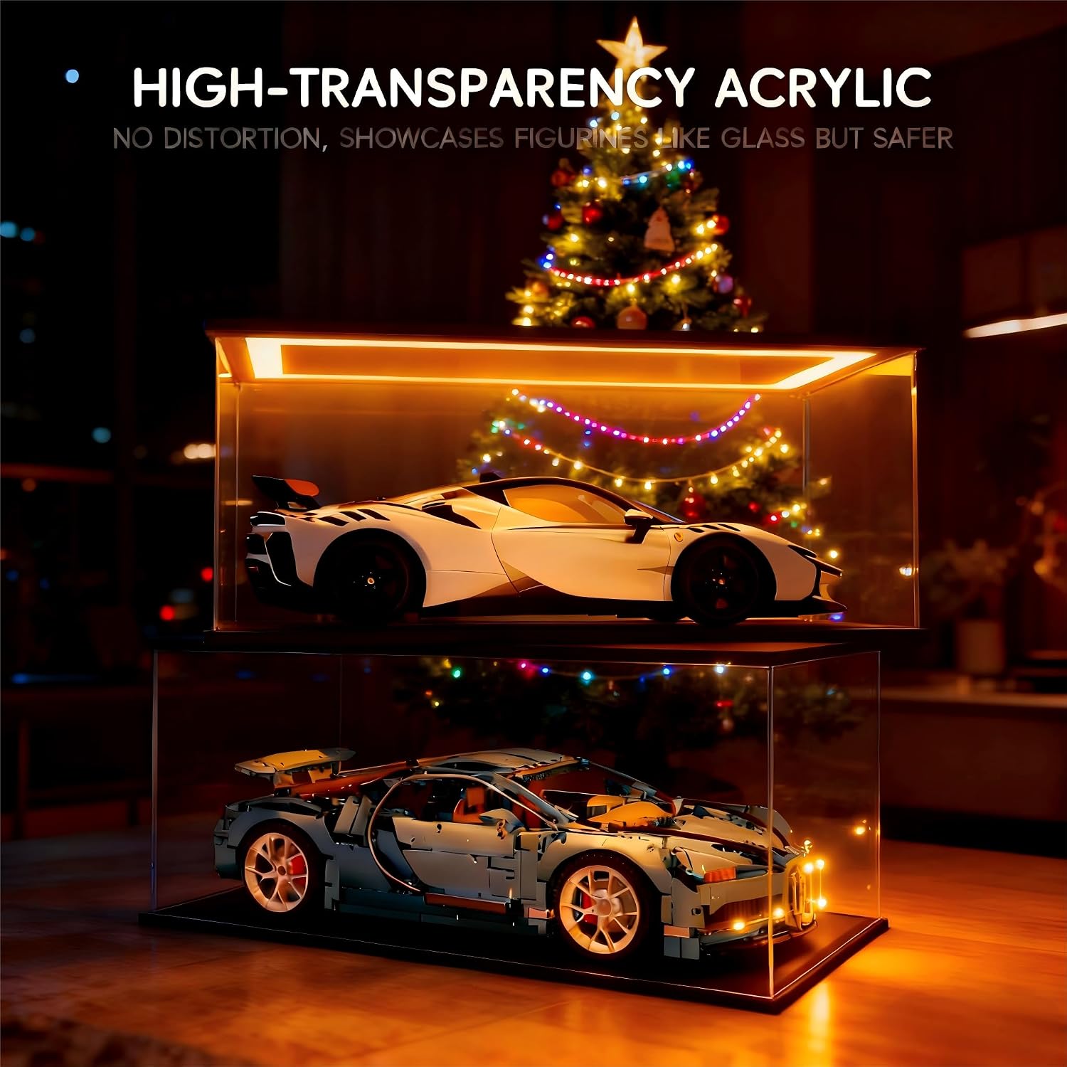 Clear Acrylic Display Case with LED Lights,Dustproof Showcase Display Box for 1/8,1/12, 1/18,Scale Diecast Model