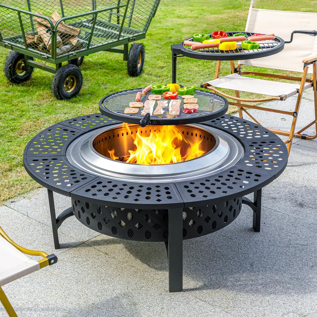 47 Inch Smokeless Fire Pit with 2 Grills,Large Firepits for Outside