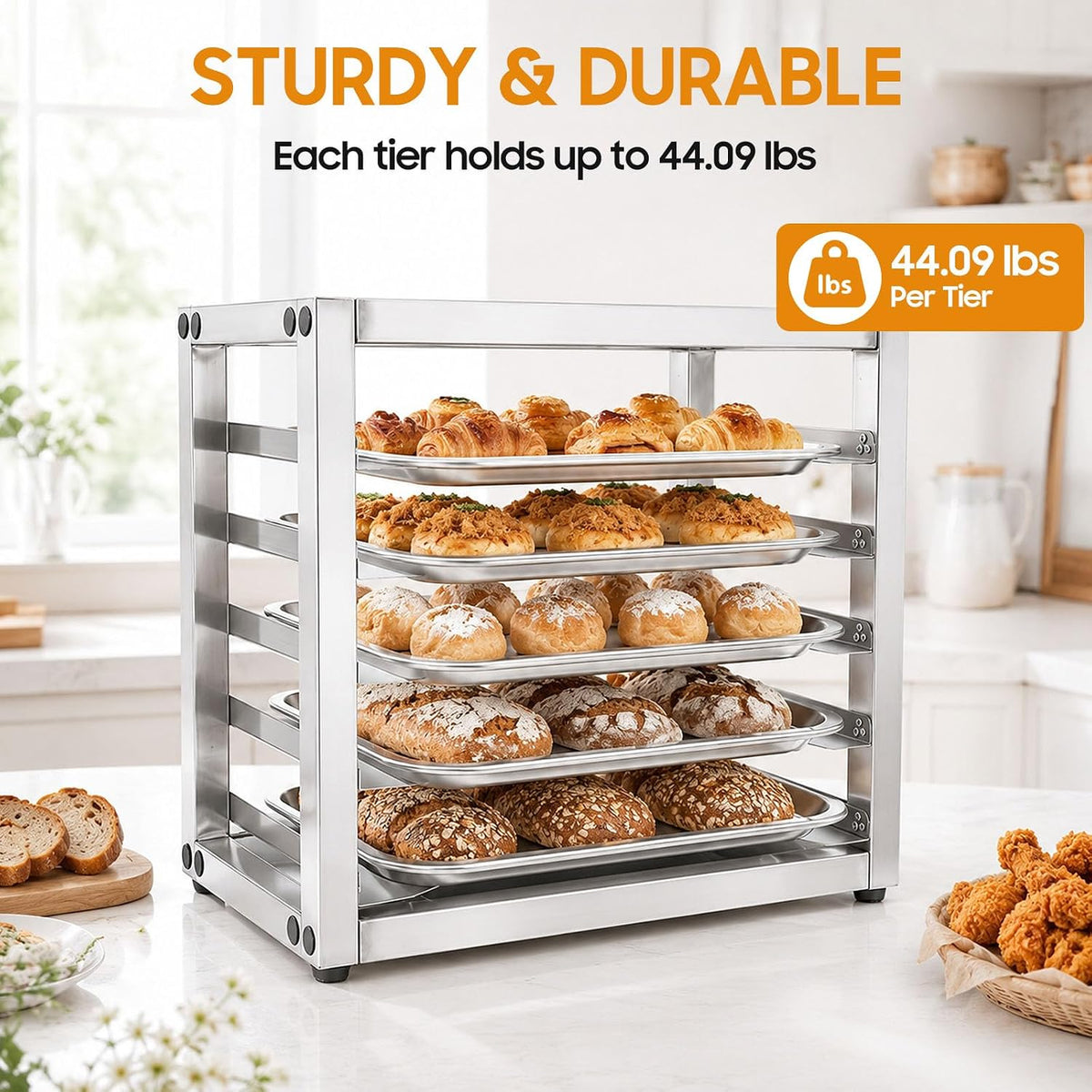 Bun Pan Rack, 5 Tier Commercial Tabletop Baking Tray Rack, Portable Storage Cooling Shelf, Stainless Steel Bun Pan