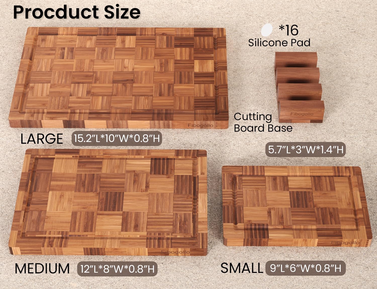 Bamboo Cutting Boards for Kitchen,Chopping Boards Set with Juice Groove,End Grain Bamboo Butcher Block,Serving Board