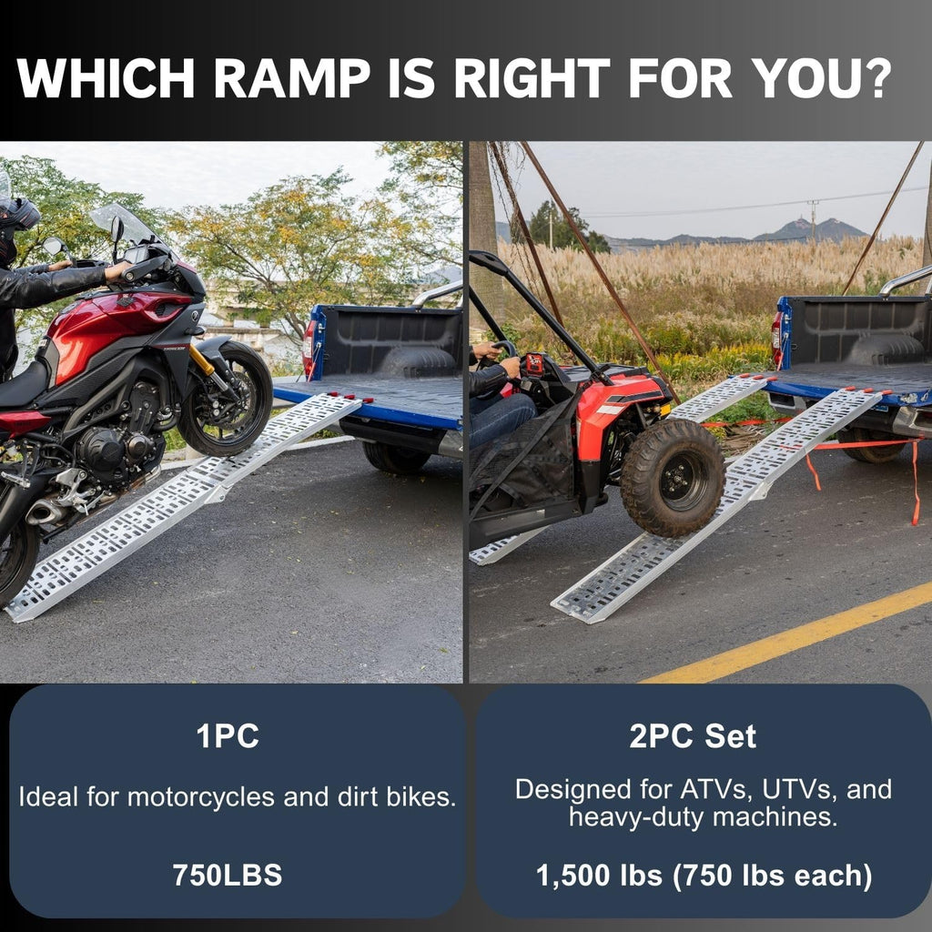 ATV Ramps for Pickup Trucks 2pc, 7.5 ft Folding Aluminum Truck Ramps, Punch Plate Traction, Rubber-Tipped Fingers