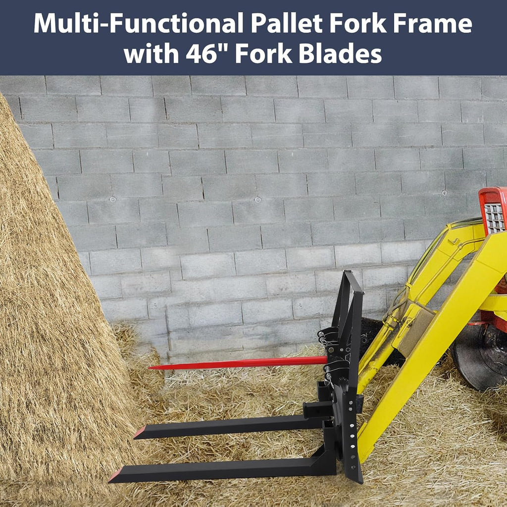 48 in Skid Steer Pallet Fork Blades, 4000 LBS Capacity Skid Steer Attachments with Hitch Ball Compatible with Loaders