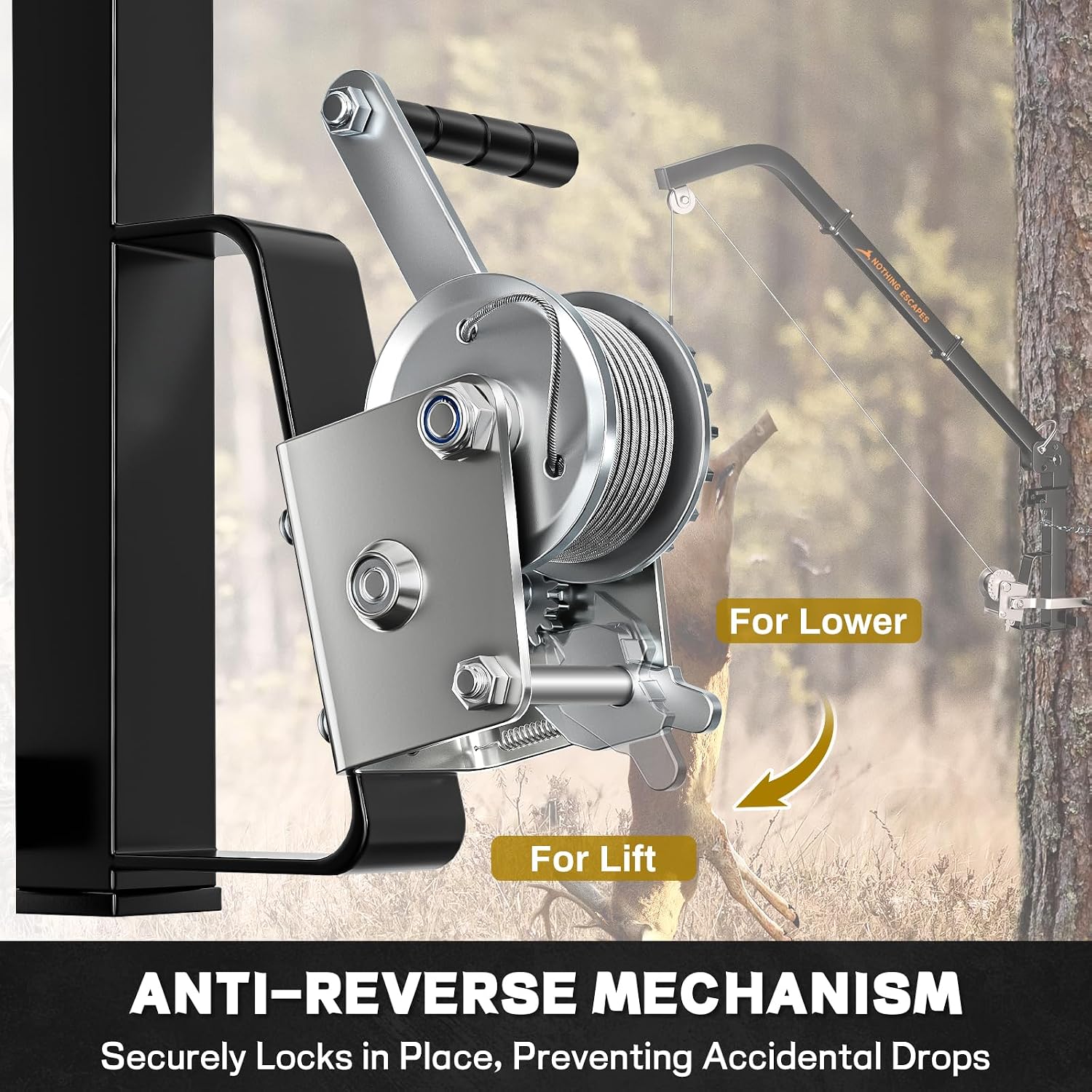 Tree Mounted Deer Hoist with Gambrel, 400 lb Capacity Deer Hanger