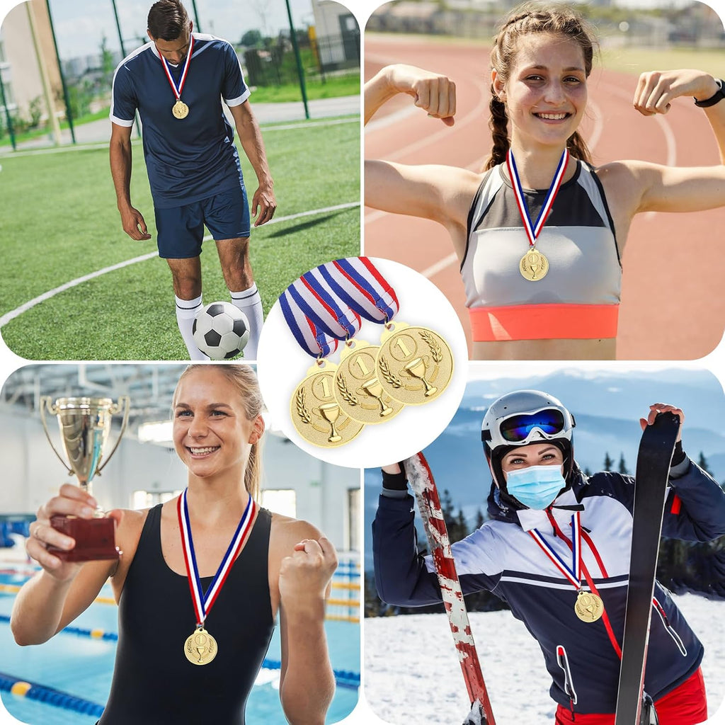 12 Pcs Gold Medals for Awards, 1st 2nd 3rd Place Award Medal for Teens Adults, Metal Award Medals with Neck Ribbons