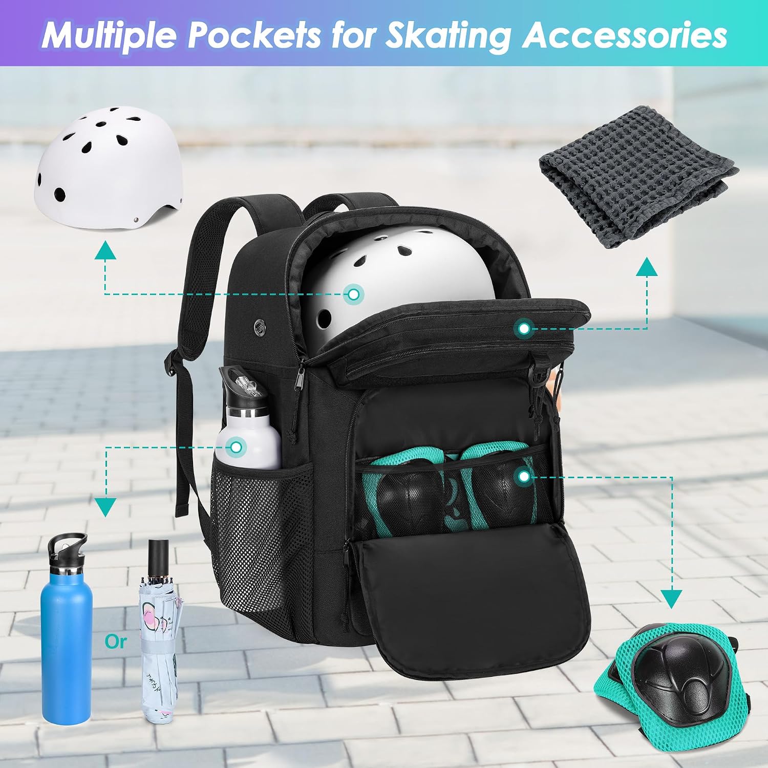 Skate Bag for Women Men, Roller Skate Backpack for Inline Skates | Ice Skate Bag Fits Shoes Up to Us Mens 13, Inline