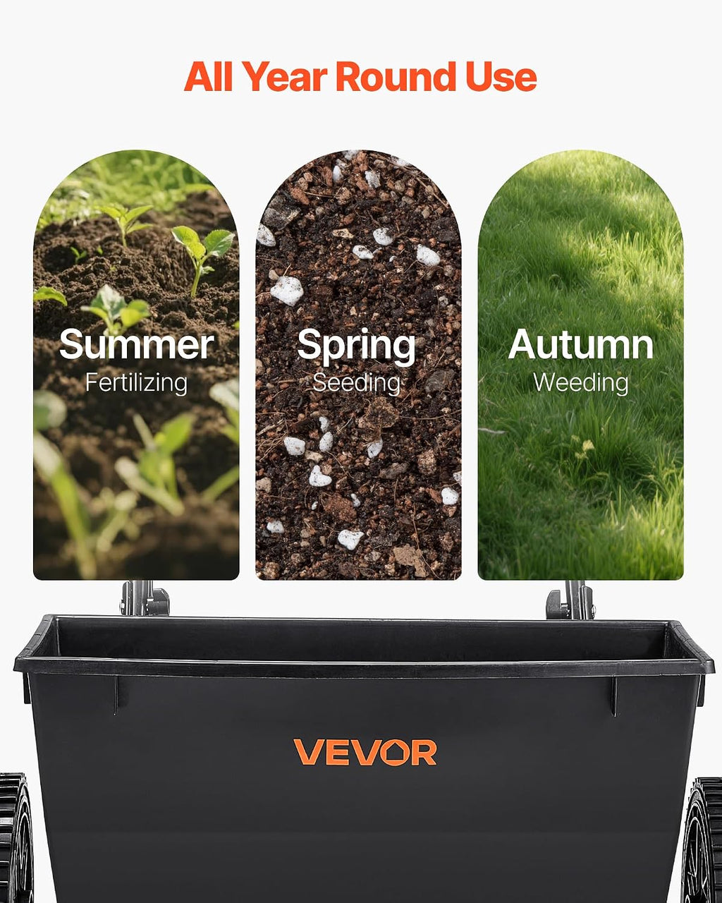 Broadcast Spreader, 50LBS Capacity, Drop Spreader with Hopper Grate, 18 in Spreading Width & 30 Settings, 10 in All