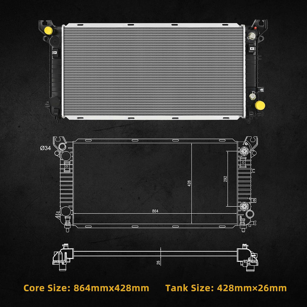 DWVO Complete Radiator Compatible with 2016-2019 Chevrolet Silverado 1500