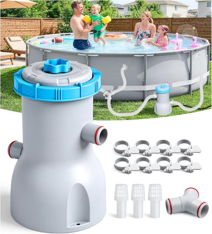 800 GPH Above Ground Pool Filter Pump, Energy-Saving Pool Cartridge Filter Pump | Dual Action: Accelerate Water Flow