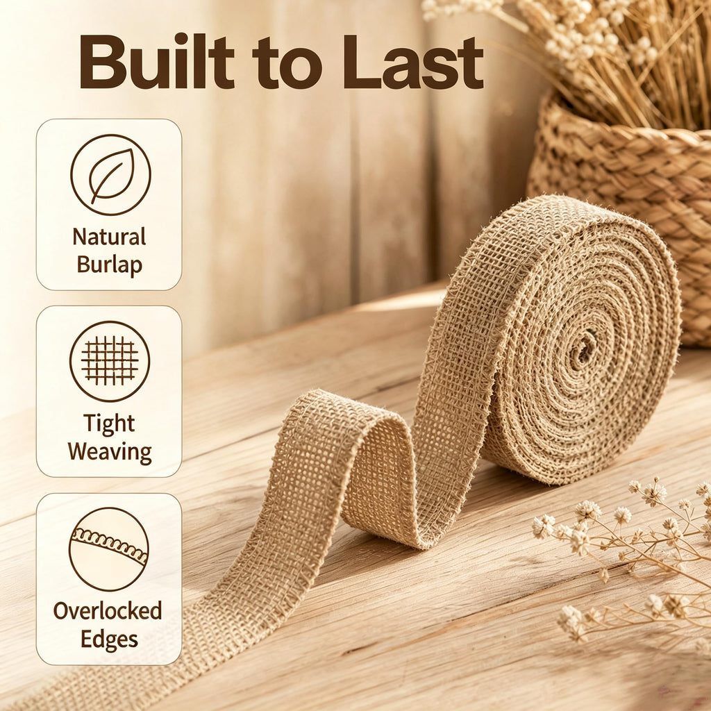 2" Burlap Ribbon 12Yards, Jute Craft Roll for Wrapping