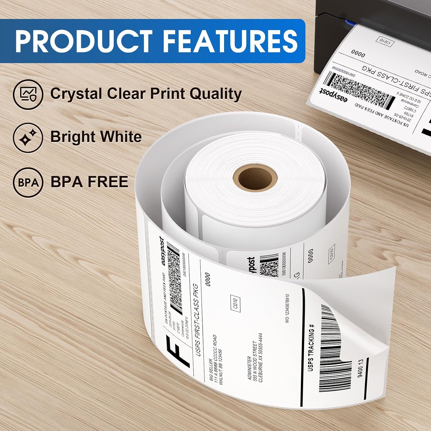 4" x 6" Direct Thermal Labels, 4000 Pcs/16 Rolls | Perforated White Mailing Shipping Package Labels, Commercial