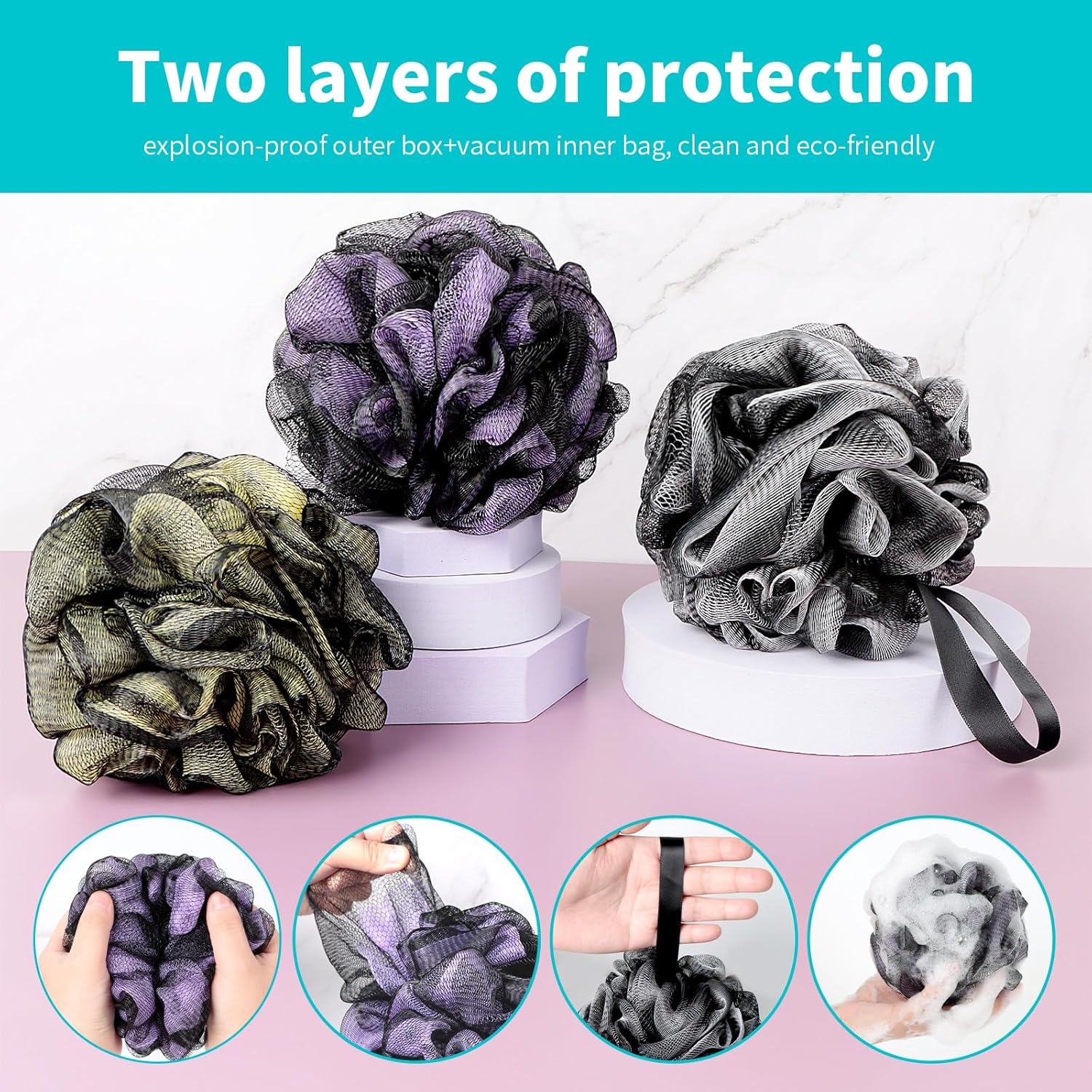Bath Loofah Shower Sponge Body Back Scrubber Soft Mesh Shower Puffs Exfoliating Loofa for Women & Men Bath