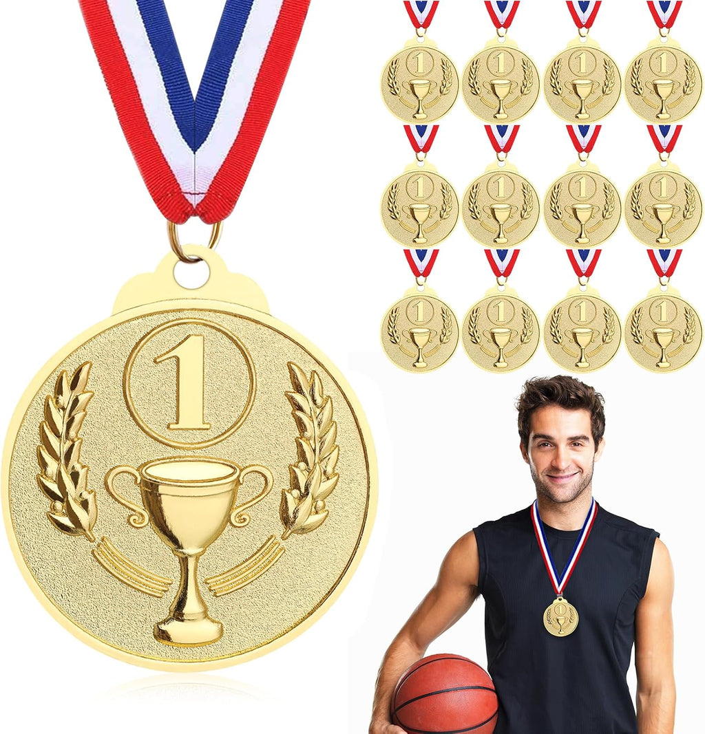 12 Pcs Gold Medals for Awards, 1st 2nd 3rd Place Award Medal for Teens Adults, Metal Award Medals with Neck Ribbons