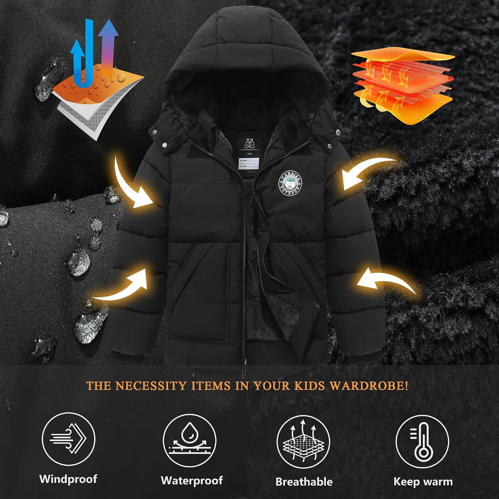 Boy's Waterproof Winter Coat Warm Down Jacket Hooded Puffer Parka | Insulated Fleece-Lined Outerwear for Kids