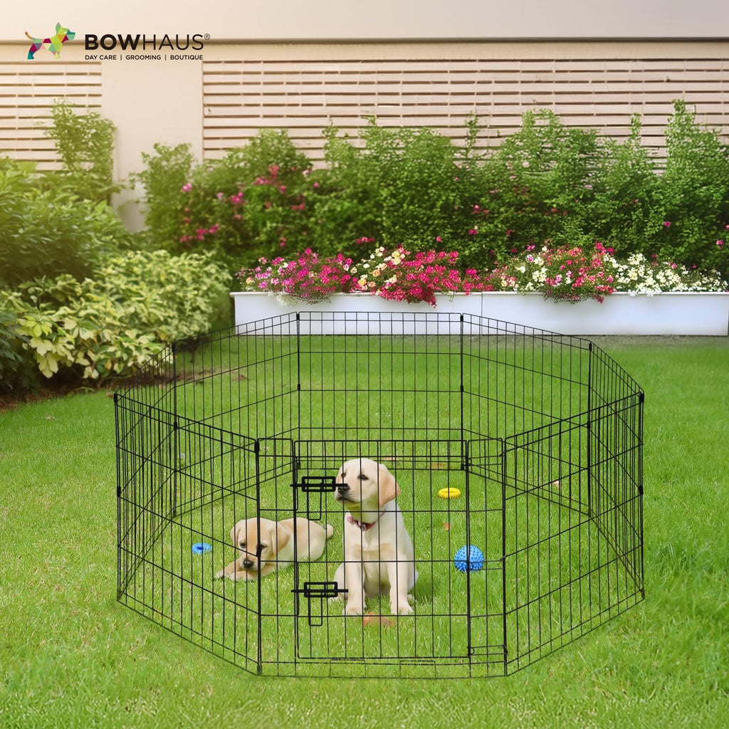 Foldable Outdoor/Indoor Pet Playpen with Gate, Available in 24 Inch Height Metal Portable Kennel, Heavy-Duty Exercise