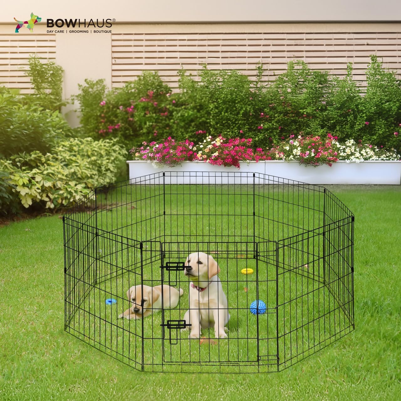 Foldable Outdoor/Indoor Pet Playpen with Gate, Available in 24 Inch Height Metal Portable Kennel, Heavy-Duty Exercise