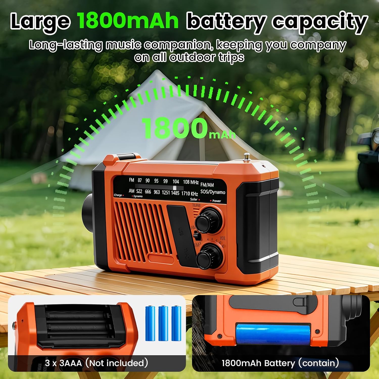 Emergency NOAA Weather Alert Radio, Hand Crank Solar USB Charged AM FM Radio, Portable Emergency Radio with LED