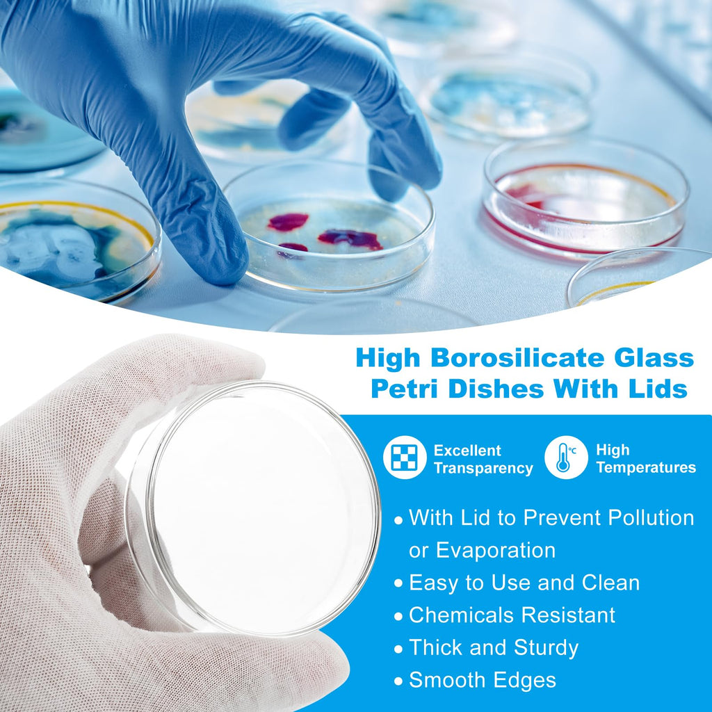 120mm High Borosilicate Glass Petri Dishes with Lids, Petri Plates for Lab Science Experiment, Clear
