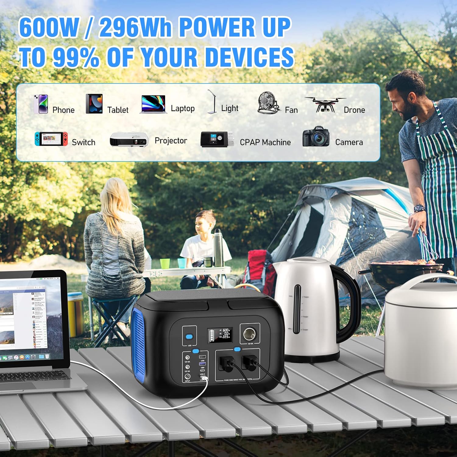 Portable Power Station 600W Power Bank 296Wh Solar Generator Lithium Battery Portable Generator Fast Charging with