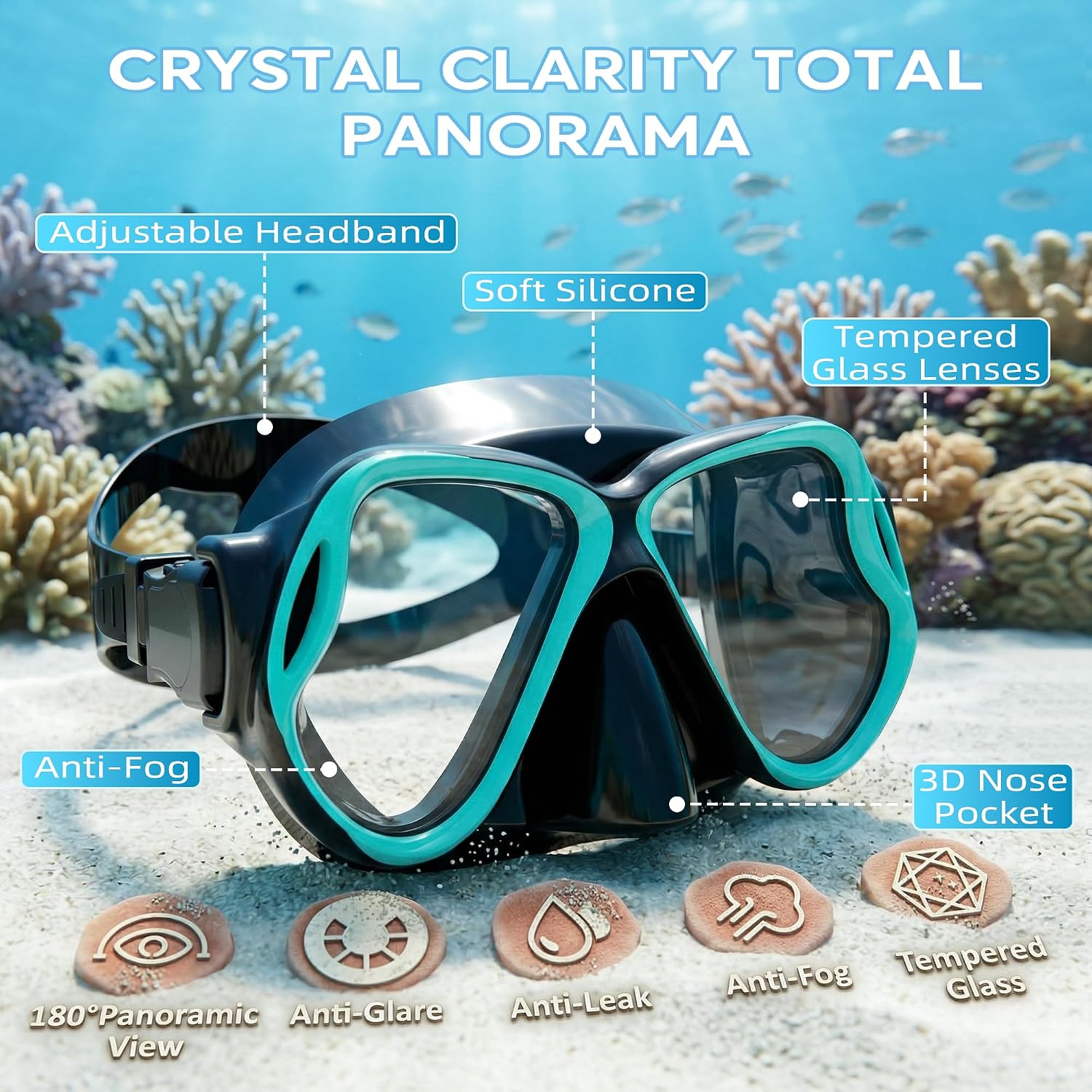 Snorkeling Gear for Adults, Dry-Top Snorkel Set Scuba Diving Mask, 180° Panoramic Wide View Professional Snorkeling
