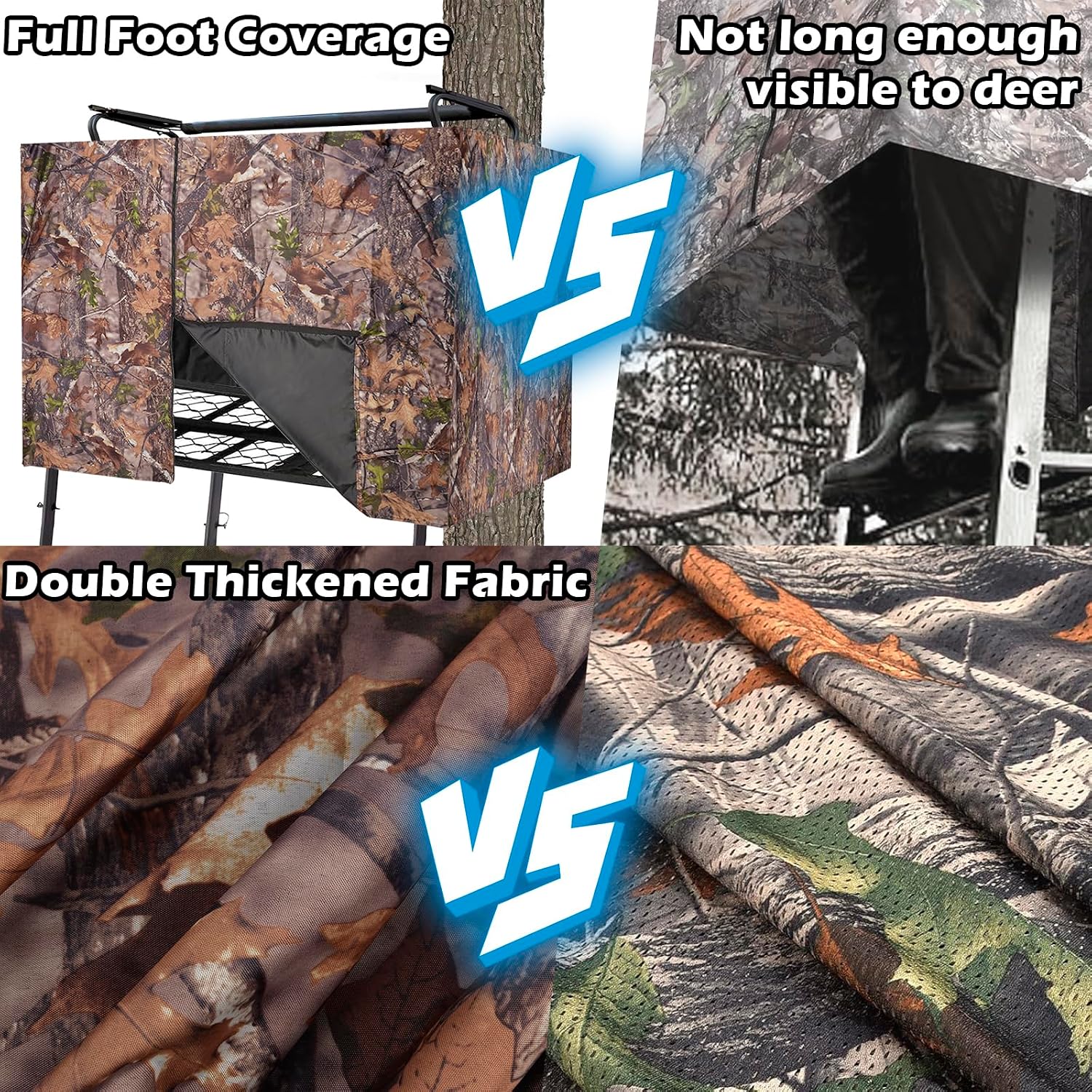 Hunting Tree Stand Blind Cover - 110"x40" Big 2-3 Person Treestand Camo Blind Cover, Universal Camouflage Ground