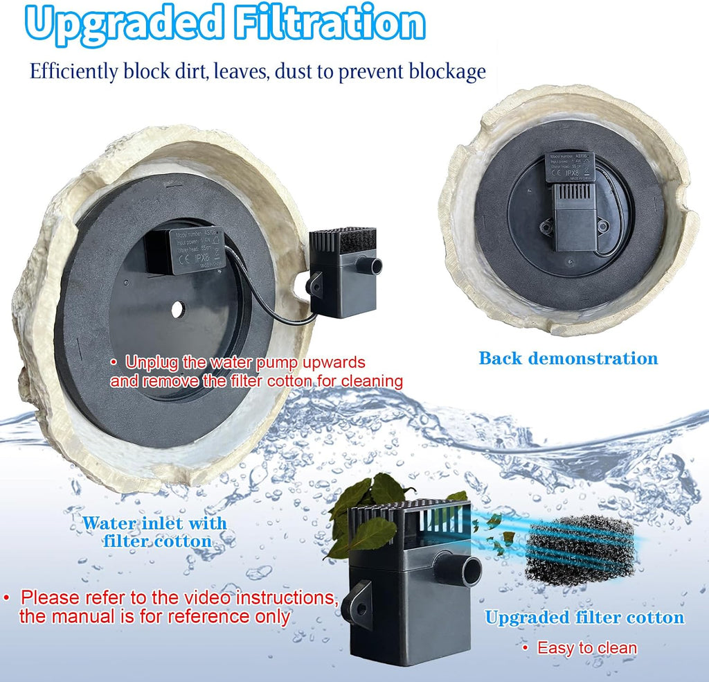 Solar Fountain for Bird Bath with Solar Panel Resin Granite Rock Solar Water Fountain Pump for Bird Bath Outdoor