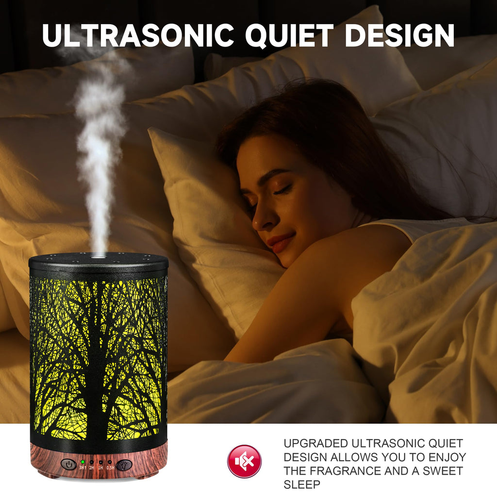 Essential Oil Diffuser 120ML Metal Aromatherapy Diffuser with Timer, Cool Mist Humidifier with Auto Shut-Off & 7