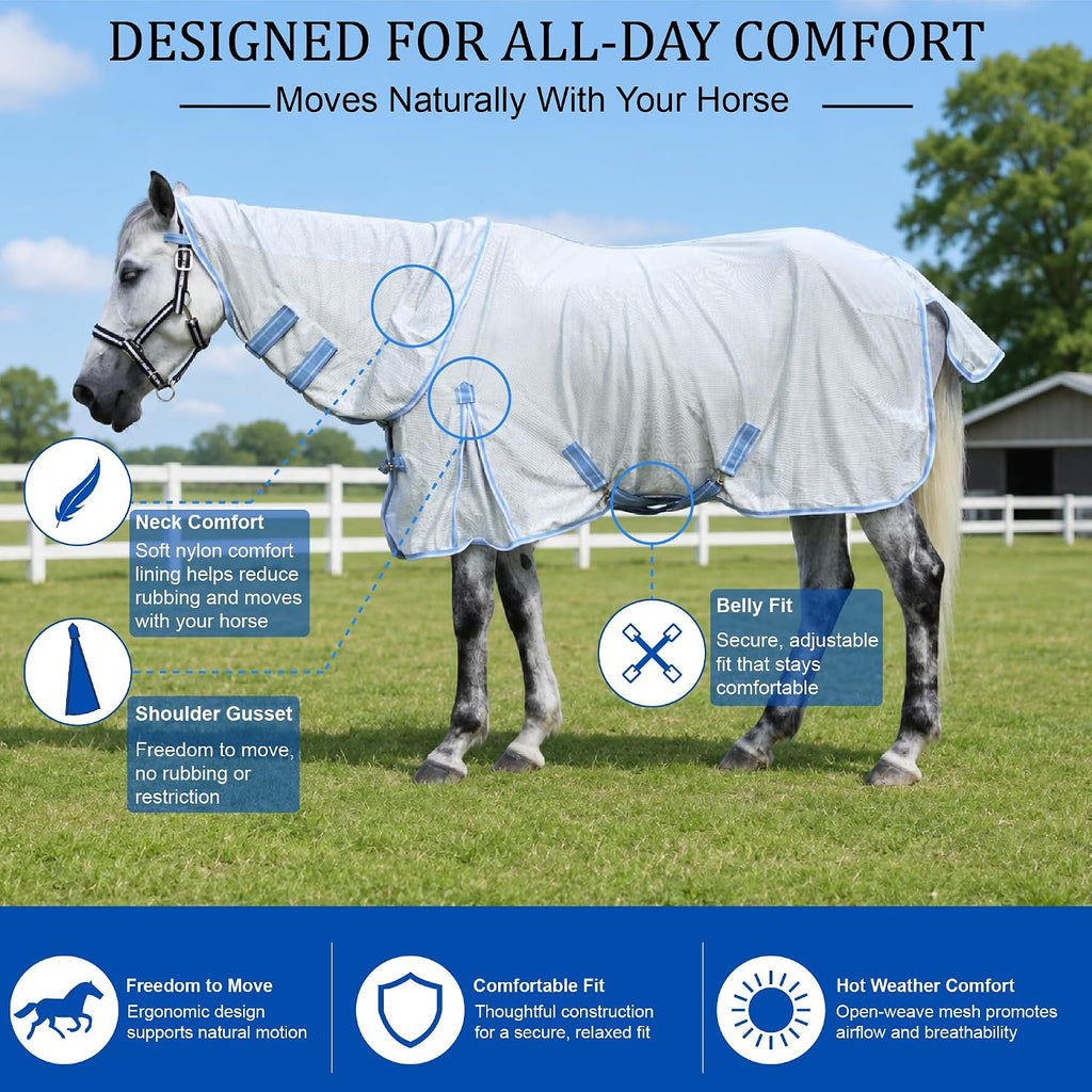 Horse Fly Sheet with Neck, Open Weave Mesh for Hot Weather