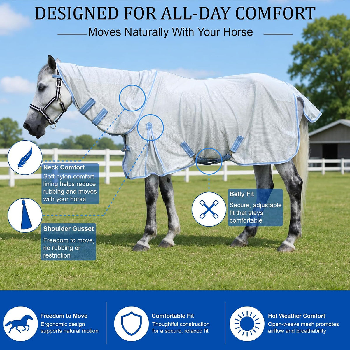 Horse Fly Sheet with Neck, Open Weave Mesh for Hot Weather