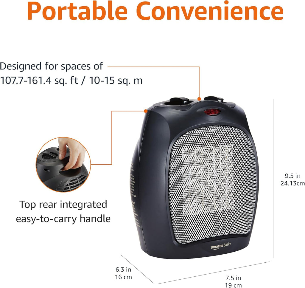Ceramic Space Heater, Portable Indoor Heating Solution, With Overheat and Tip-Over Protection, Thermostat