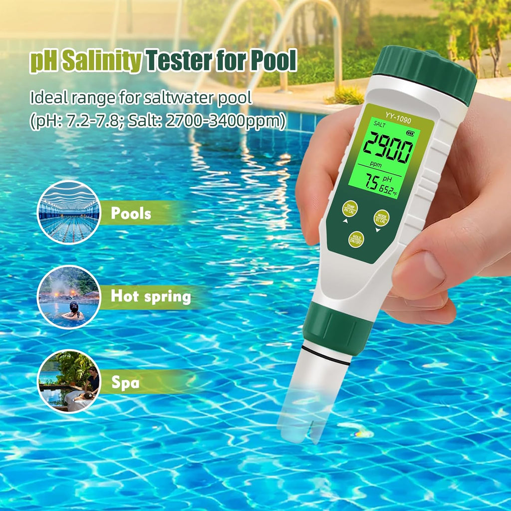 pH Meter for Water Hydroponics, 5-in-1 pH TDS EC Salt Tester for Water Nutrient Solution, Simultaneous Display of pH