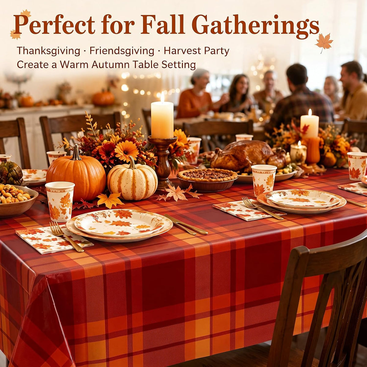 6 Pcs Fall Plastic Tablecloths Disposable Plaid