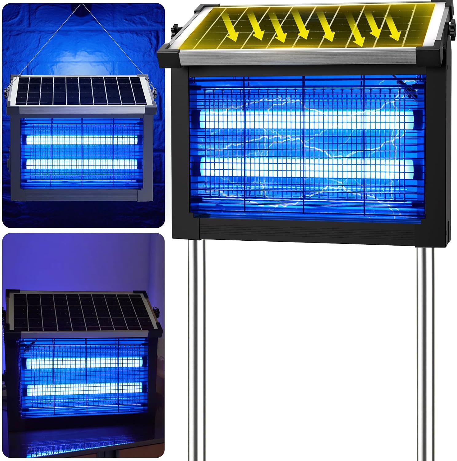 Solar Bug Zapper Outdoor, 4500V Solar Mosquito Zapper Outdoor Waterproof, 1/2 Acre Coverage Rechargeable Electric Fly